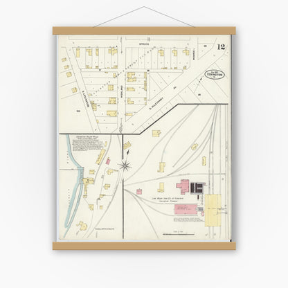 Old map wall art mockup — magnetic wood frame on white wall — Sanborn Fire Insurance Map from Covington, Independent Cities, Virginia (1907), Sheet #0012