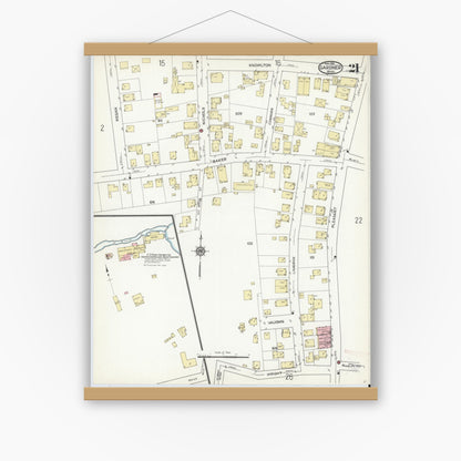Old map wall art mockup — magnetic wood frame on white wall — Sanborn Fire Insurance Map from Gardner, Worcester County, Massachusetts (1914), Sheet #0021