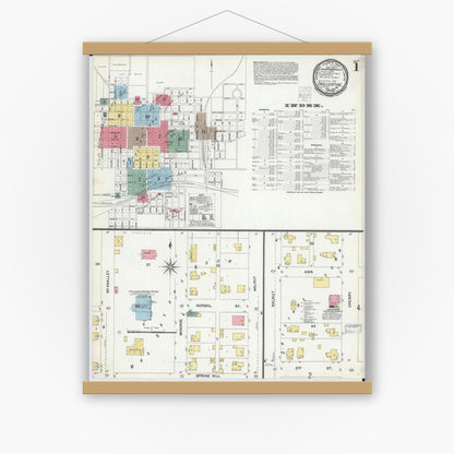Old map wall art mockup — magnetic wood frame on white wall — Sanborn Fire Insurance Map from Chillicothe, Livingston County, Missouri (1901) - Complete Map Set