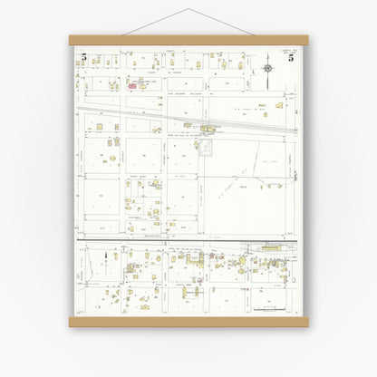 Old map wall art mockup — magnetic wood frame on white wall — Sanborn Fire Insurance Map from Liberty, Liberty County, Texas (1938), Sheet #0005