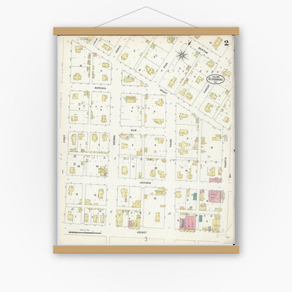 Old map wall art mockup — magnetic wood frame on white wall — Sanborn Fire Insurance Map from Eldorado, Saline County, Illinois (1907), Sheet #0002