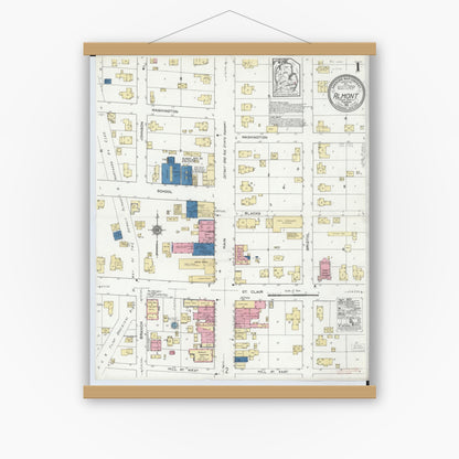 Old map wall art mockup — magnetic wood frame on white wall — Sanborn Fire Insurance Map from Almont, Lapeer County, Michigan (1921) - Complete Map Set