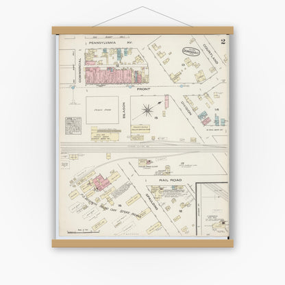 Old map wall art mockup — magnetic wood frame on white wall — Sanborn Fire Insurance Map from Dowagiac, Cass County, Michigan (1884), Sheet #0002