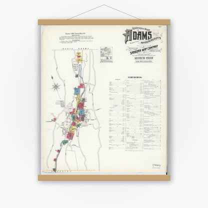 Old map wall art mockup — magnetic wood frame on white wall — Sanborn Fire Insurance Map from Adams, Berkshire County, Massachusetts (1908) - Complete Map Set