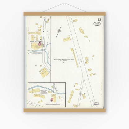 Old map wall art mockup — magnetic wood frame on white wall — Sanborn Fire Insurance Map from Athol, Worcester County, Massachusetts (1917), Sheet #0013