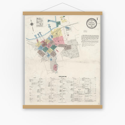 Old map wall art mockup — magnetic wood frame on white wall — Sanborn Fire Insurance Map from Martinez, Contra Costa County, California (1920) - Complete Map Set