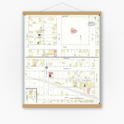 Old map wall art mockup — magnetic wood frame on white wall — Sanborn Fire Insurance Map from Pella, Marion County, Iowa (1911), Sheet #0007