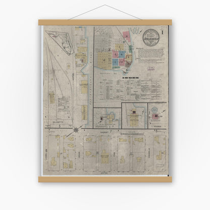 Old map wall art mockup — magnetic wood frame on white wall — Sanborn Fire Insurance Map from Apalachicola, Franklin County, Florida (1913), Sheet #0001