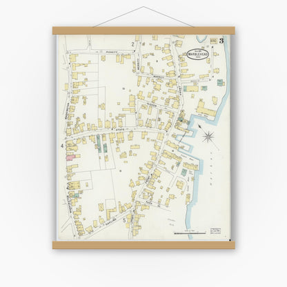 Old map wall art mockup — magnetic wood frame on white wall — Sanborn Fire Insurance Map from Marblehead, Essex County, Massachusetts (1896), Sheet #0003