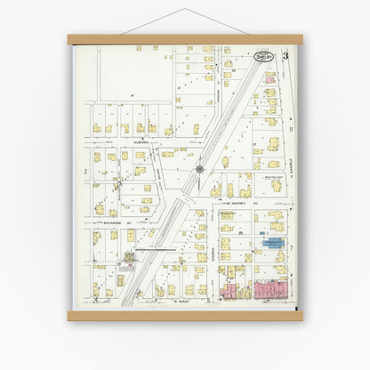 Old map wall art mockup — magnetic wood frame on white wall — Sanborn Fire Insurance Map from Shelby, Richland County, Ohio (1919), Sheet #0003