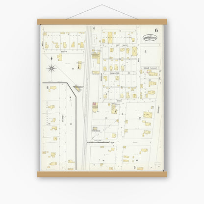 Old map wall art mockup — magnetic wood frame on white wall — Sanborn Fire Insurance Map from Lawrenceville, Lawrence County, Illinois (1908), Sheet #0006