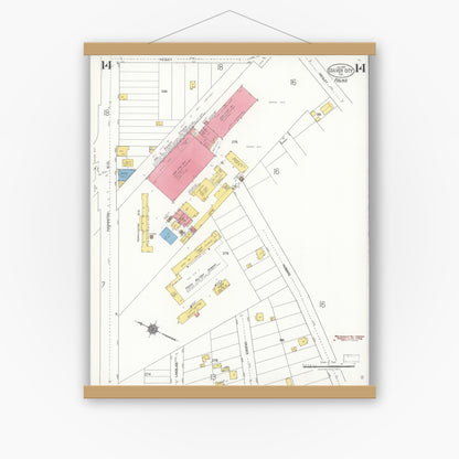 Old map wall art mockup — magnetic wood frame on white wall — Sanborn Fire Insurance Map from Culver City, Los Angeles County, California (1924), Sheet #0014