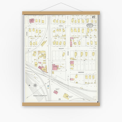Old map wall art mockup — magnetic wood frame on white wall — Sanborn Fire Insurance Map from Danville, Vermilion County, Illinois (1909), Sheet #0027
