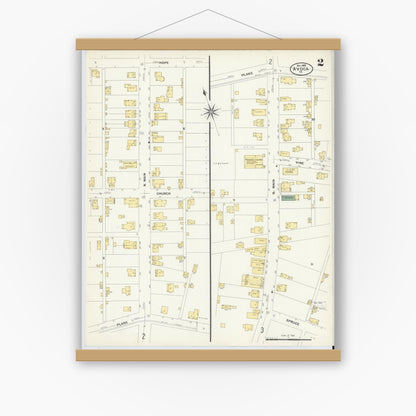Old map wall art mockup — magnetic wood frame on white wall — Sanborn Fire Insurance Map from Avoca, Luzerne County, Pennsylvania (1908), Sheet #0002