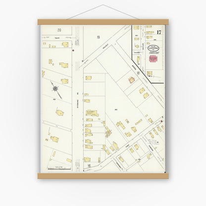 Old map wall art mockup — magnetic wood frame on white wall — Sanborn Fire Insurance Map from Luzerne, Luzerne County, Pennsylvania (1911), Sheet #0017