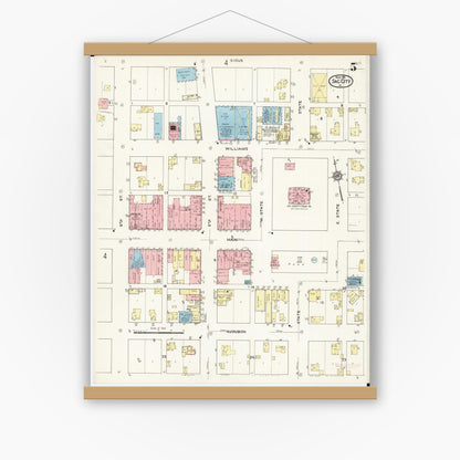 Old map wall art mockup — magnetic wood frame on white wall — Sanborn Fire Insurance Map from Sac City, Sac County, Iowa (1915), Sheet #0005
