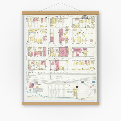 Old map wall art mockup — magnetic wood frame on white wall — Sanborn Fire Insurance Map from Ironton, Lawrence County, Ohio (1916), Sheet #0010