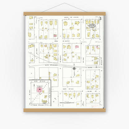 Old map wall art mockup — magnetic wood frame on white wall — Sanborn Fire Insurance Map from Vinton, Benton County, Iowa (1921), Sheet #0005