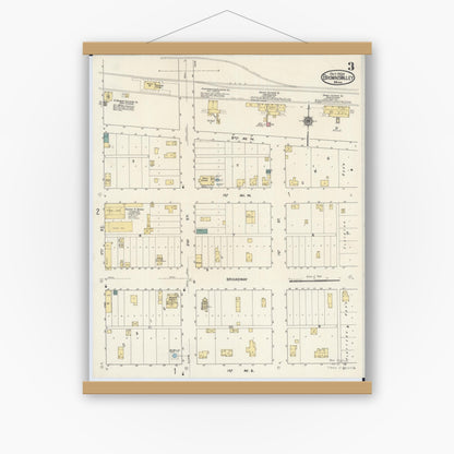 Old map wall art mockup — magnetic wood frame on white wall — Sanborn Fire Insurance Map from Browns Valley, Traverse County, Minnesota (1909), Sheet #0003