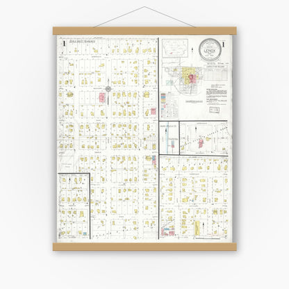 Old map wall art mockup — magnetic wood frame on white wall — Sanborn Fire Insurance Map from Lenox, Taylor County, Iowa (1933) â€” Complete Set