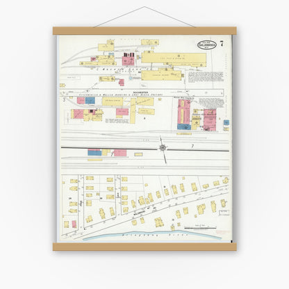 Old map wall art mockup — magnetic wood frame on white wall — Sanborn Fire Insurance Map from Salamanca, Cattaraugus County, New York (1918), Sheet #0007