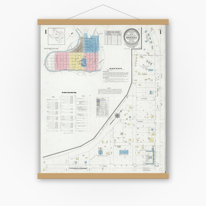 Old map wall art mockup — magnetic wood frame on white wall — Sanborn Fire Insurance Map from Bandera, Bandera County, Texas (1950) - Complete Map Set