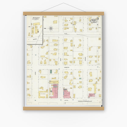 Old map wall art mockup — magnetic wood frame on white wall — Sanborn Fire Insurance Map from Homer, Calhoun County, Michigan (1907), Sheet #0003
