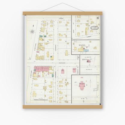 Old map wall art mockup — magnetic wood frame on white wall — Sanborn Fire Insurance Map from Sturgis, Saint Joseph County, Michigan (1895), Sheet #0004