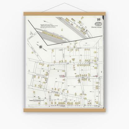 Old map wall art mockup — magnetic wood frame on white wall — Sanborn Fire Insurance Map from Hamlet, Richmond County, North Carolina (1920), Sheet #0010
