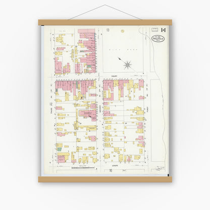 Old map wall art mockup — magnetic wood frame on white wall — Sanborn Fire Insurance Map from Gallipolis, Gallia County, Ohio (1908), Sheet #0014