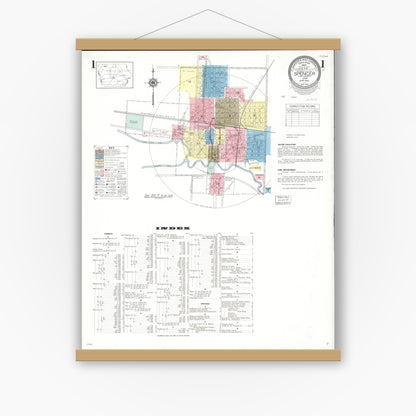 Old map wall art mockup — magnetic wood frame on white wall — Sanborn Fire Insurance Map from Spencer, Clay County, Iowa (1941) â€” Complete Set