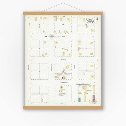 Old map wall art mockup — magnetic wood frame on white wall — Sanborn Fire Insurance Map from Vernon, Wilbarger County, Texas (1907), Sheet #0003