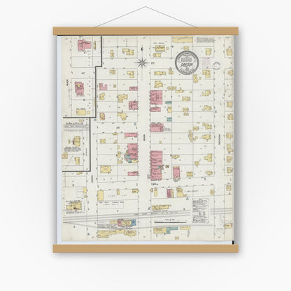 Old map wall art mockup — magnetic wood frame on white wall — Sanborn Fire Insurance Map from Davison, Genesee County, Michigan (1902), Sheet #0001