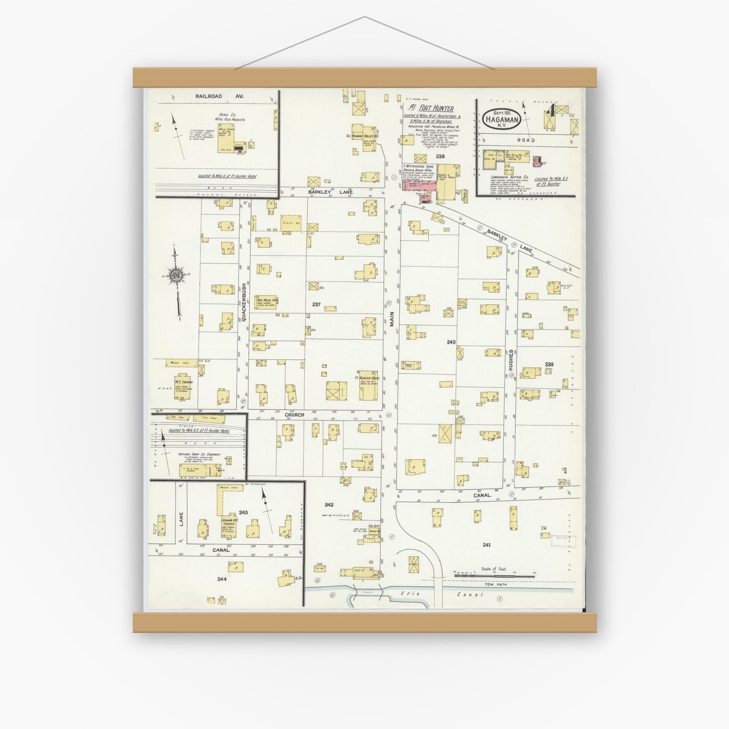 Old map wall art mockup — magnetic wood frame on white wall — Sanborn Fire Insurance Map from Hagaman, Montgomery County, New York (1911), Sheet #0004