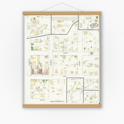 Old map wall art mockup — magnetic wood frame on white wall — Sanborn Fire Insurance Map from Sumner, Bremer County, Iowa (1895), Sheet #0002