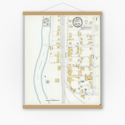 Old map wall art mockup — magnetic wood frame on white wall — Sanborn Fire Insurance Map from South Fork, Cambria County, Pennsylvania (1900), Sheet #0001