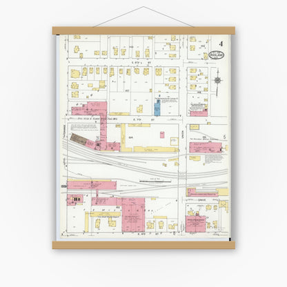 Old map wall art mockup — magnetic wood frame on white wall — Sanborn Fire Insurance Map from Ashland, Ashland County, Ohio (1919), Sheet #0004