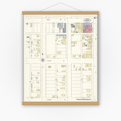 Old map wall art mockup — magnetic wood frame on white wall — Sanborn Fire Insurance Map from Lompoc, Santa Barbara County, California (1909), Sheet #0006