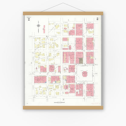 Old map wall art mockup — magnetic wood frame on white wall — Sanborn Fire Insurance Map from Marion, Williamson County, Illinois (1937), Sheet #0002