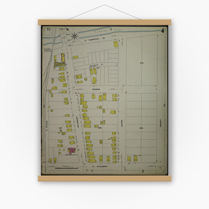 Old map wall art mockup — magnetic wood frame on white wall — Sanborn Fire Insurance Map from Madison, Dane County, Wisconsin (1908), Sheet #0004