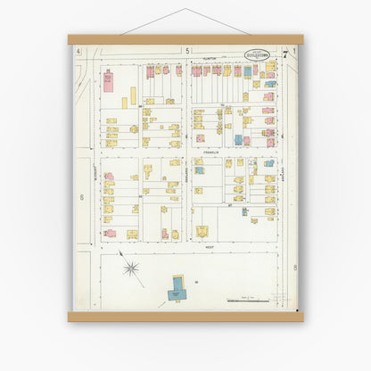 Old map wall art mockup — magnetic wood frame on white wall — Sanborn Fire Insurance Map from Doylestown, Bucks County, Pennsylvania (1904), Sheet #0007