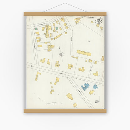 Old map wall art mockup — magnetic wood frame on white wall — Sanborn Fire Insurance Map from Lenox, Berkshire County, Massachusetts (1898), Sheet #0004