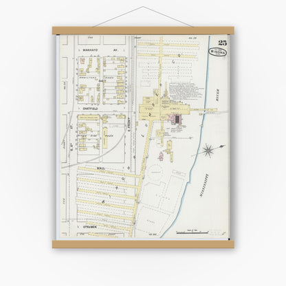 Old map wall art mockup — magnetic wood frame on white wall — Sanborn Fire Insurance Map from Winona, Winona County, Minnesota (1889), Sheet #0025