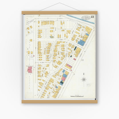 Old map wall art mockup — magnetic wood frame on white wall — Sanborn Fire Insurance Map from Sault Sainte Marie, Chippewa County, Michigan (1906), Sheet #0021