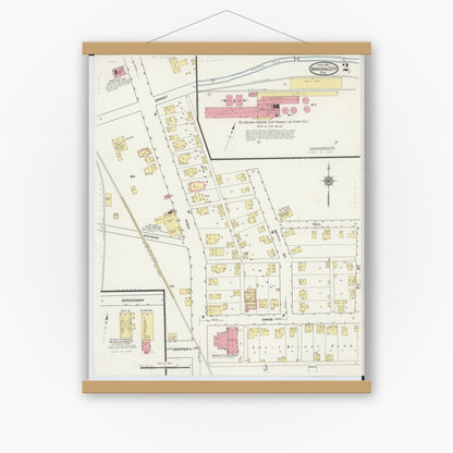 Old map wall art mockup — magnetic wood frame on white wall — Sanborn Fire Insurance Map from Mineral City, Tuscarawas County, Ohio (1915), Sheet #0002