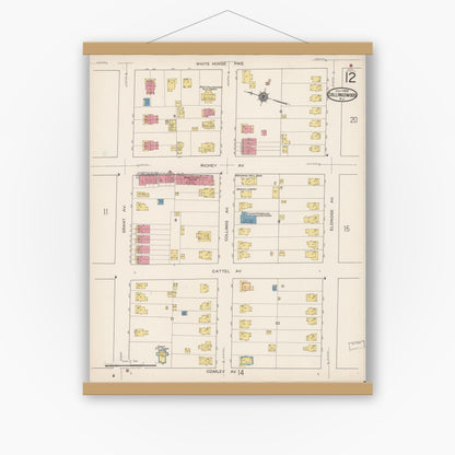 Old map wall art mockup — magnetic wood frame on white wall — Sanborn Fire Insurance Map from Collingswood, Camden County, New Jersey (1922), Sheet #0012