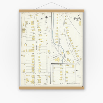 Old map wall art mockup — magnetic wood frame on white wall — Sanborn Fire Insurance Map from Barnesboro, Cambria County, Pennsylvania (1910), Sheet #0004