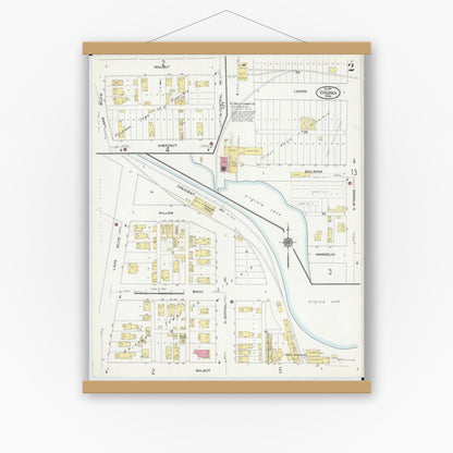 Old map wall art mockup — magnetic wood frame on white wall — Sanborn Fire Insurance Map from Virginia, Saint Louis County, Minnesota (1910), Sheet #0002