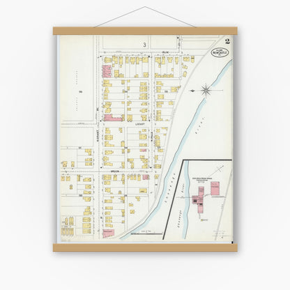Old map wall art mockup — magnetic wood frame on white wall — Sanborn Fire Insurance Map from New Castle, Lawrence County, Pennsylvania (1899), Sheet #0002