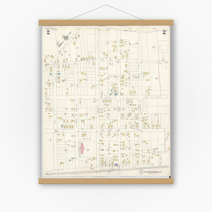 Old map wall art mockup — magnetic wood frame on white wall — Sanborn Fire Insurance Map from Northfield, Atlantic County, New Jersey (1942), Sheet #0002